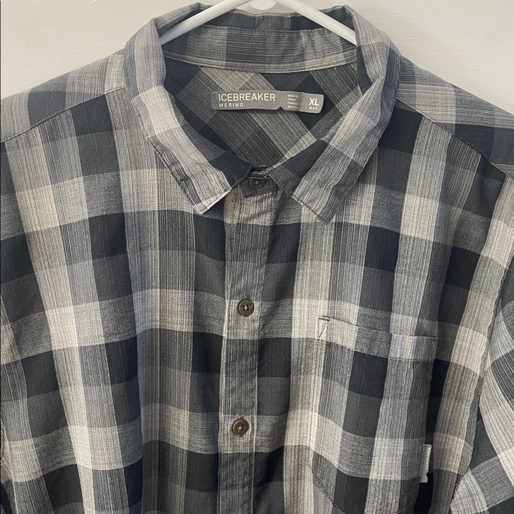 Icebreaker Departure II Merino Long Sleeve Shirt black grey plaid men’s size XL - Picture 2 of 15